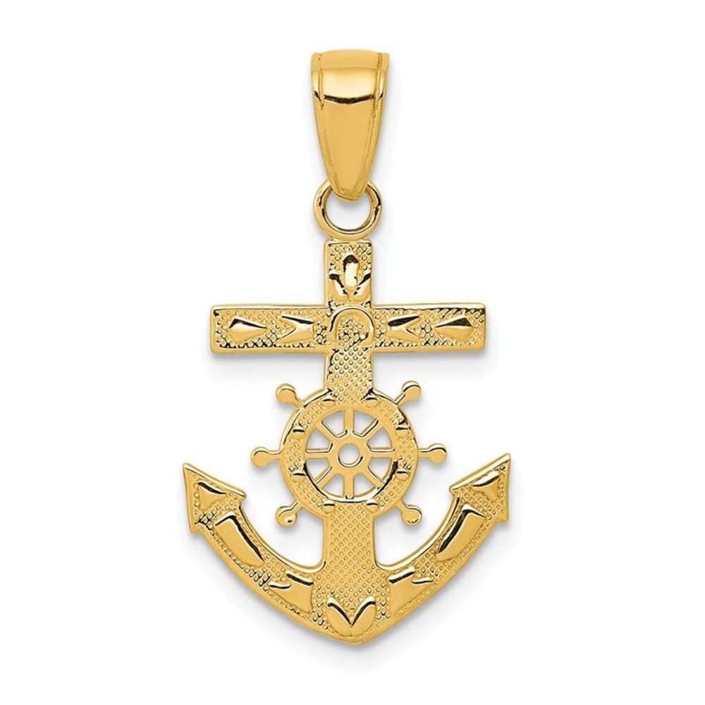 14k Yellow Gold Reversible Mariner's Cross Necklace - 20 Inch